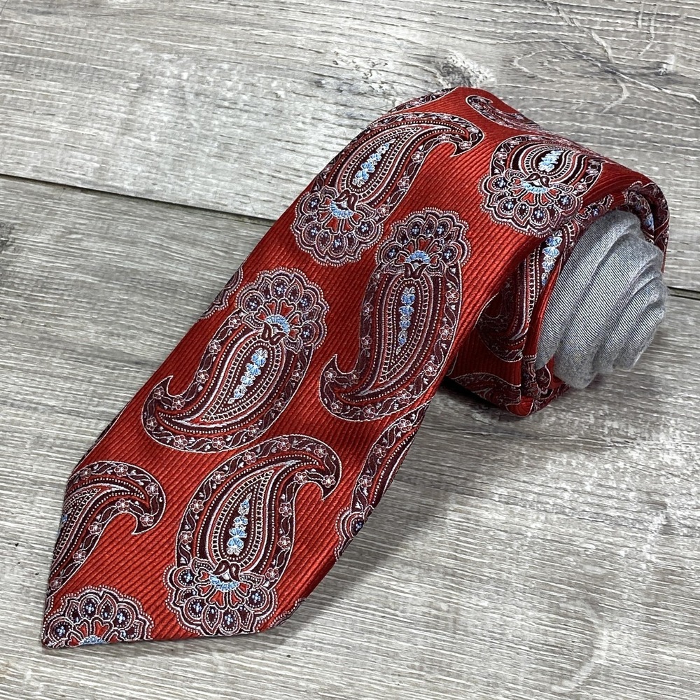 Samuelsohn Tie Mens Red Paisley 100% Silk Made In Italy Necktie Dress‎ Classic
